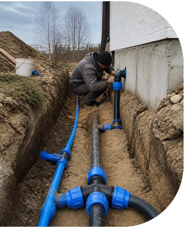 Монтаж наружного водопровода на участке под ключ в Полысаеве